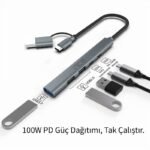 INCA IUTP-06T USB 3.0 TYPE-C 3.1 HUB 1 X USB 3.0 +2 X USB+TYPE-C+PD100W 2.0 ALUMINYUM KASA ÇOKLAYICI - Görsel 2